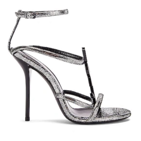 Saint Laurent Cassandra Heels In Metallic Silver Cracked Metal Leather Size 39.5 - Picture 4 of 14